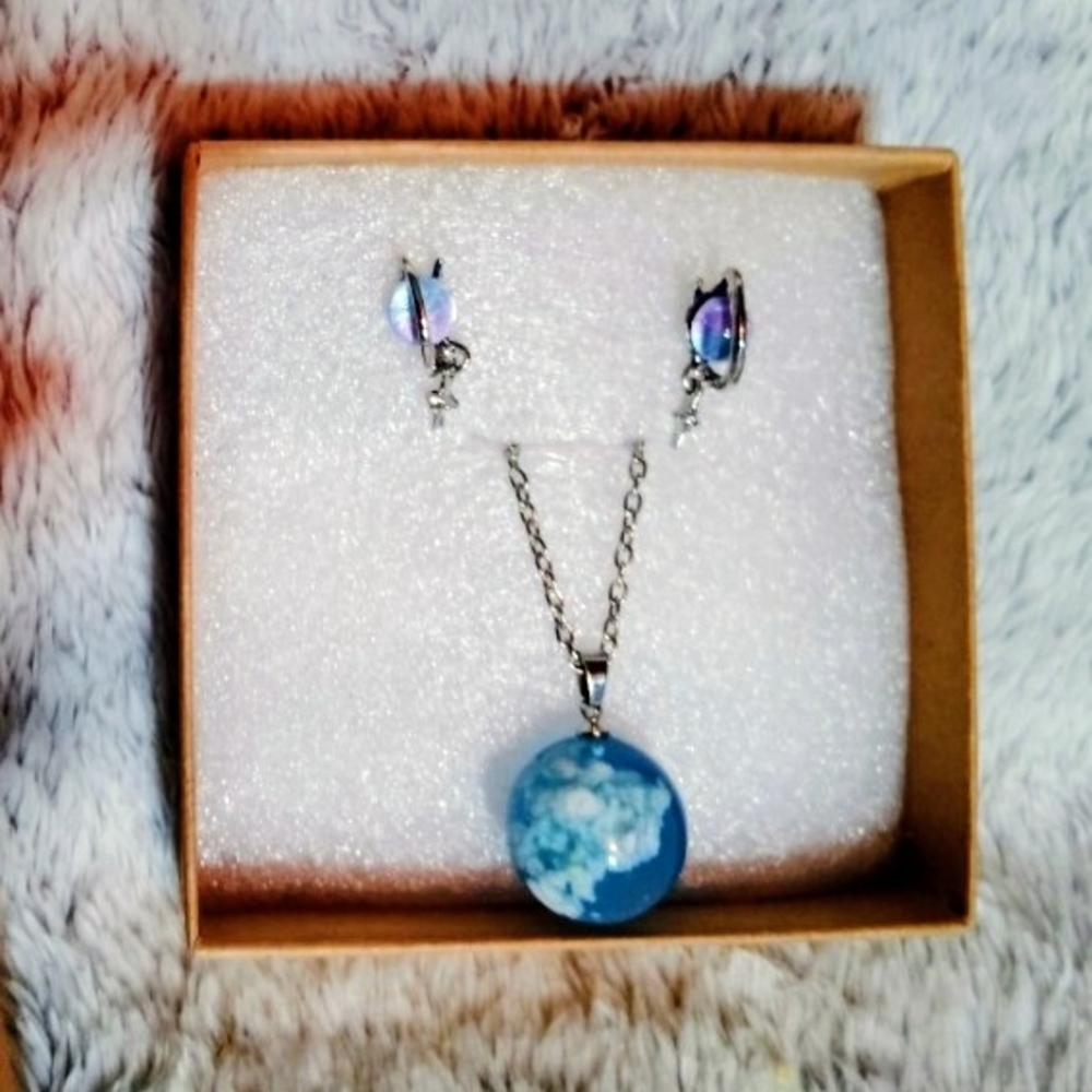 Chic Blue Sky Necklace + Universe Earrings Set